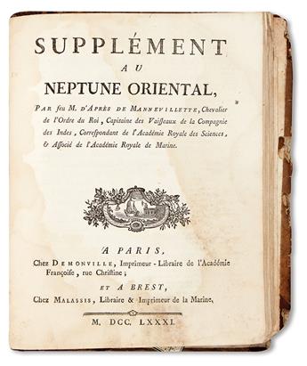 APRÈS DE MANNEVILLETTE. Instructions sur la Navigation des Indes Orientales et de la Chine. 1775. Lacks title + Supplement. 1781